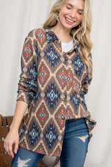 PLUS FUZZY AZTEC BUTTON DOWN SHACKET