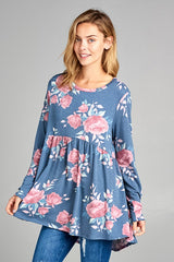 FLORAL PRINT TERRY HIGH LOW BABYDOLL TOP