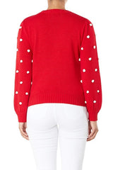 Pom Pom Crochet Polka Dot Round Neck Sweater Top