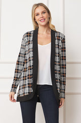 Plaid Contrast Drape Open Cardigan