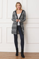 Plus Long Tribal Print Hooded Cardigan