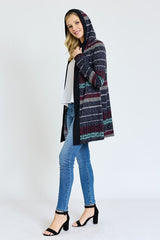 Plus Long Tribal Print Hooded Cardigan