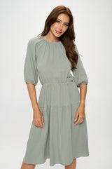 Made in USA Cotton 3/4 Sleeve Tiered Midi Dress