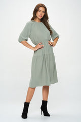 Made in USA Cotton 3/4 Sleeve Tiered Midi Dress