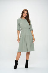 Made in USA Cotton 3/4 Sleeve Tiered Midi Dress