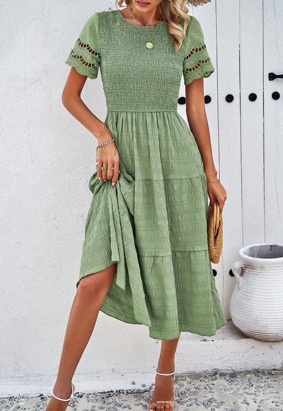 Smocked Tiered Midi Dress