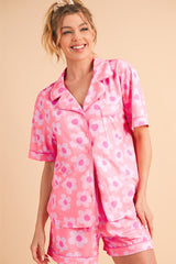 Flower Short Sleeve Shirt Pajamas Set