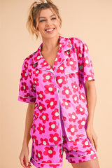 Flower Short Sleeve Shirt Pajamas Set