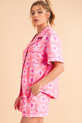 Flower Short Sleeve Shirt Pajamas Set