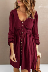 Women Button Up High Waist Long Sleeve Dress