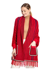 Houndstooth Sleeve Poncho with Pocket