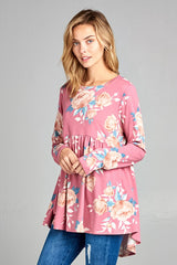 FLORAL PRINT TERRY HIGH LOW BABYDOLL TOP