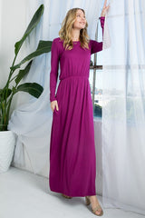 SOLID ELASTIC WAIST MAXI DRESS