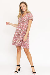 Ditsy Surplice Fit and Flare Midi Dress