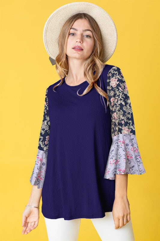 Boho Ruffle tiered tone on tone tunic top