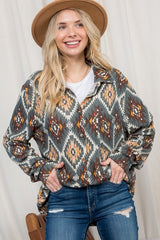 PLUS FUZZY AZTEC BUTTON DOWN SHACKET