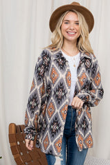 PLUS FUZZY AZTEC BUTTON DOWN SHACKET