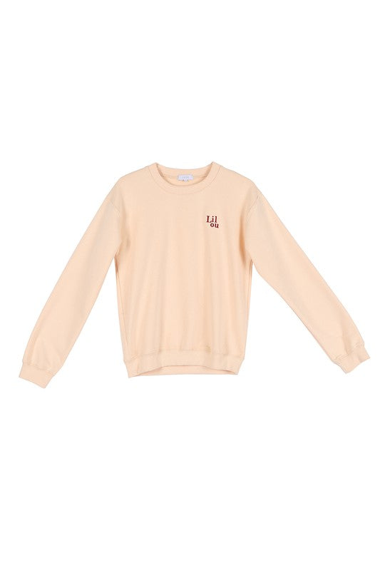 Cream sweat shirt with embo