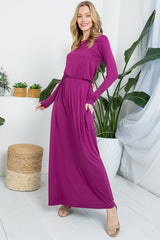 SOLID ELASTIC WAIST MAXI DRESS