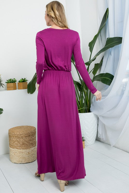 SOLID ELASTIC WAIST MAXI DRESS