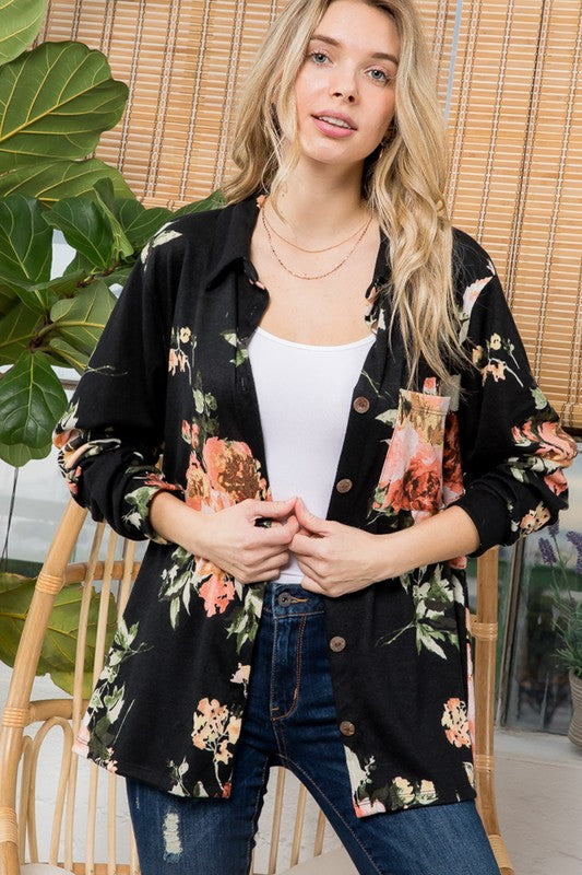 COZY FLORAL BUTTON DOWN SHACKET