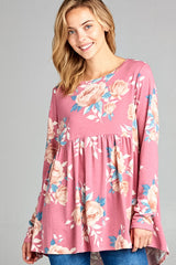 FLORAL PRINT TERRY HIGH LOW BABYDOLL TOP