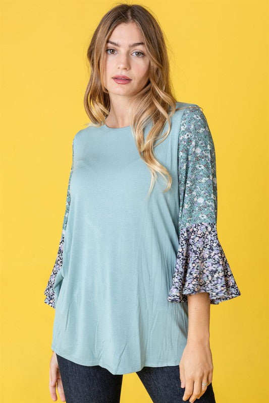 Boho Ruffle tiered tone on tone tunic top